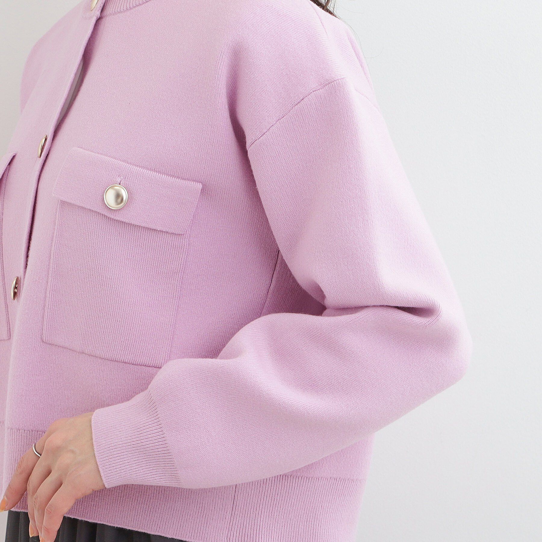 SHOO･LA･RUE「【洗濯機可/S-LL】金ボタンがアクセント ニットカーディガン」|カーディガン|