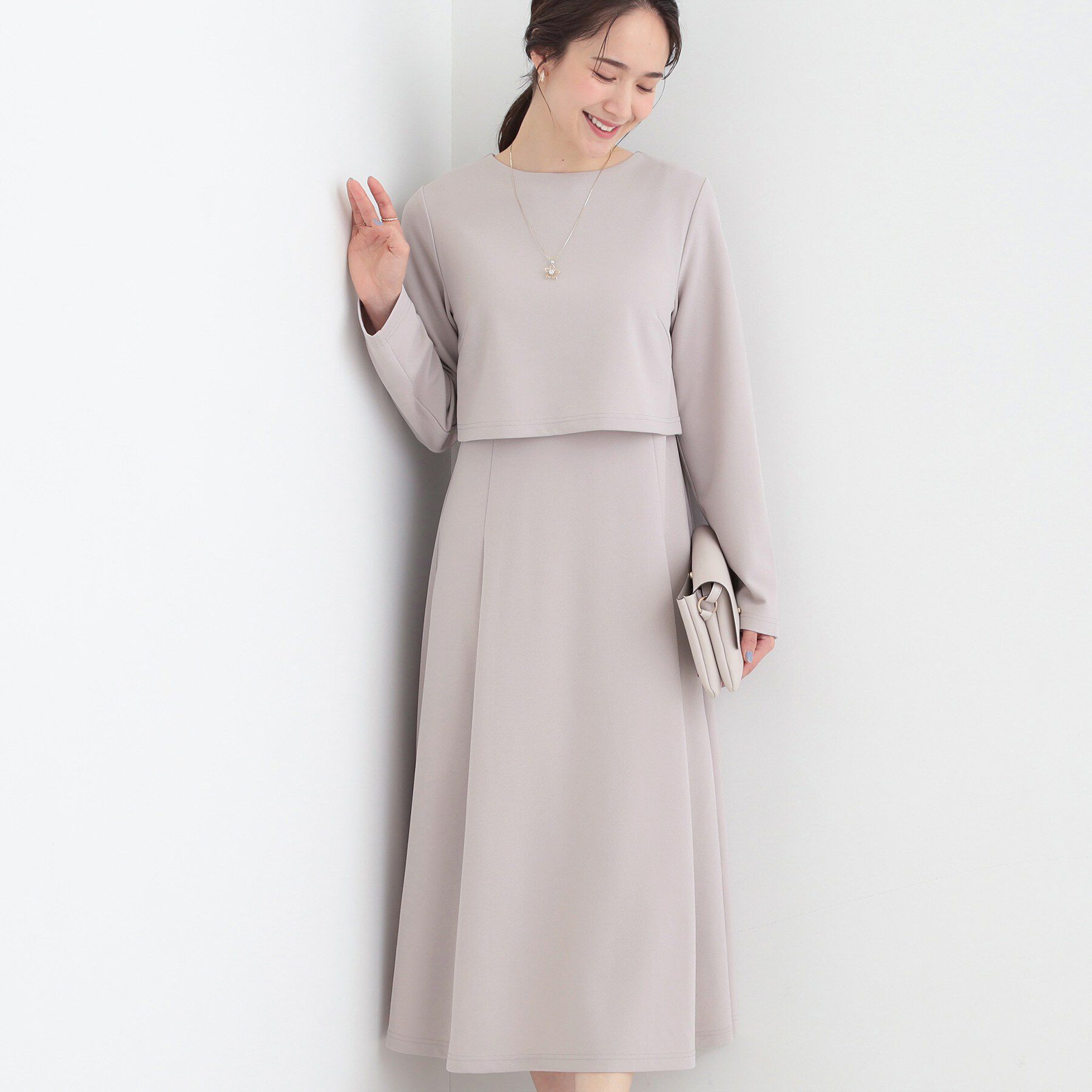 SHOO･LA･RUE「【S-LL】コーデに迷わずきちんと決まる セットアップ風ワンピース」|ワンピース|グレー(012)