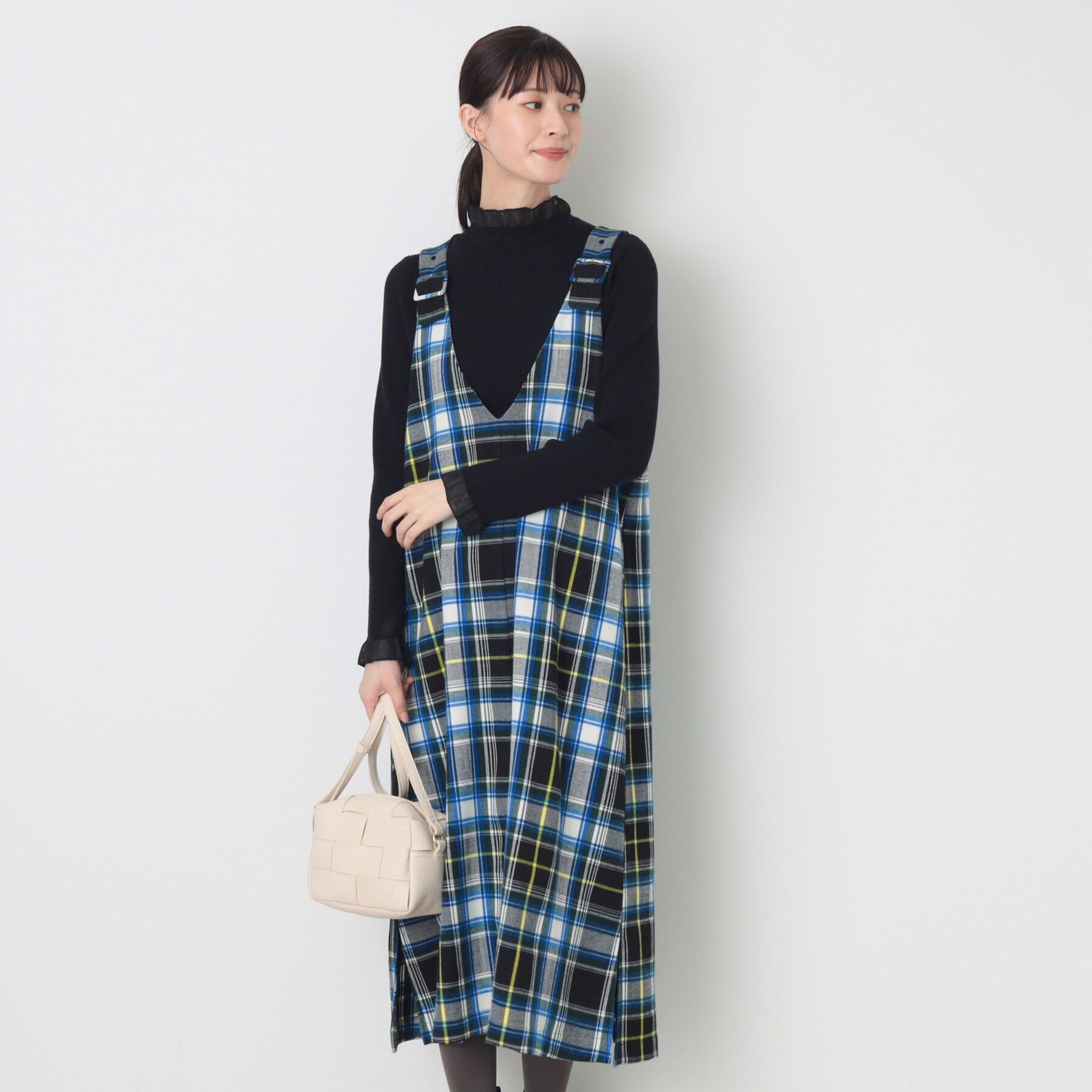 Dessin「【洗える】チェック柄ジャンパースカート」|ワンピース|ブルー(292)