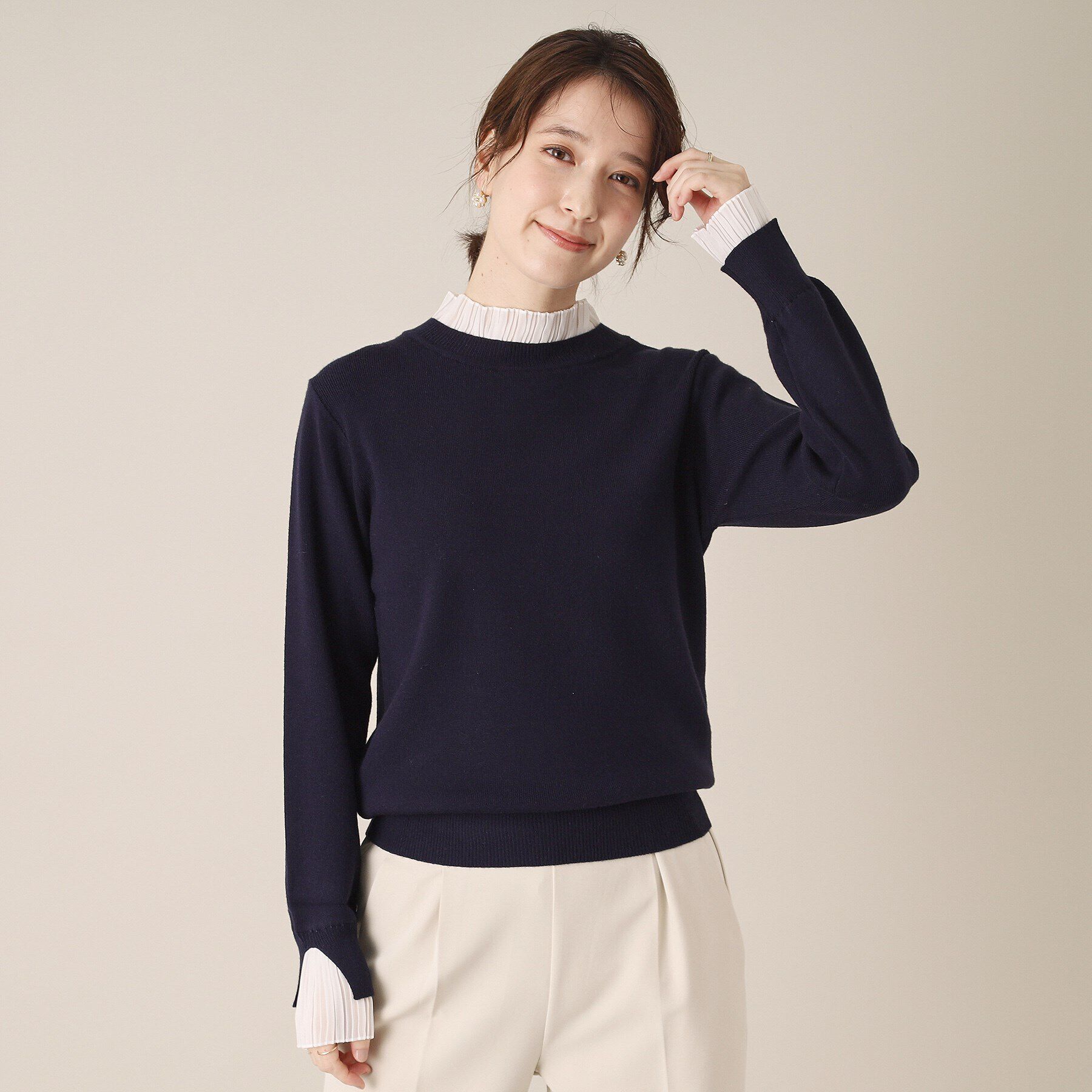 ITS&rsquo;DEMO「【手洗い可／通勤】プリーツフリル襟ニット」|ニット・セーター|