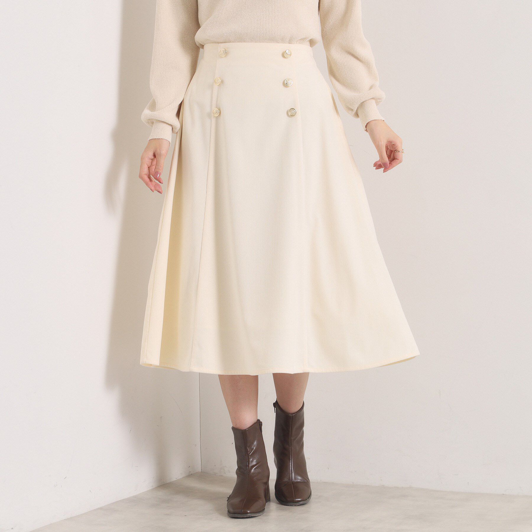 ITS&rsquo;DEMO「【洗濯機OK／ウエストゴム】コーデュロイスカート」|スカート|アイボリー(004)