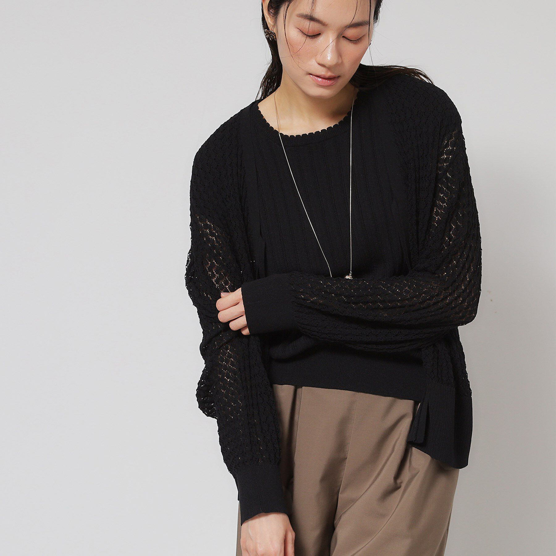 SunaUna「【レーシー＆リブ】アンサンブルニット」|カーディガン|