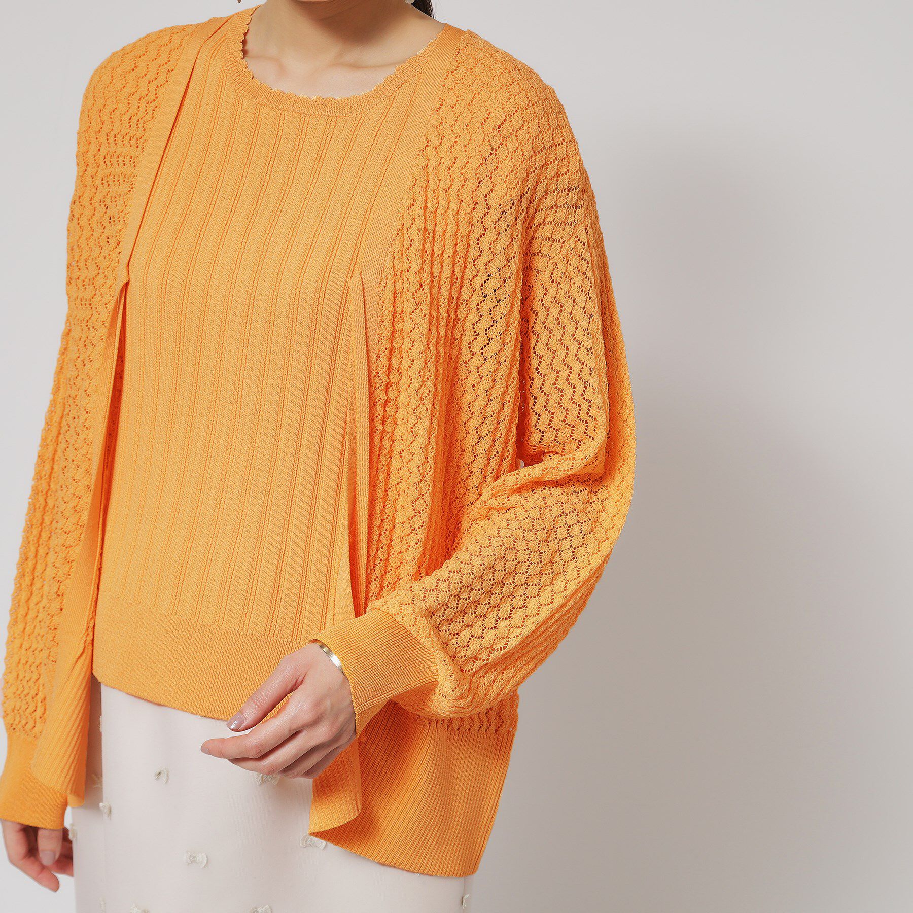 SunaUna「【レーシー＆リブ】アンサンブルニット」|カーディガン|