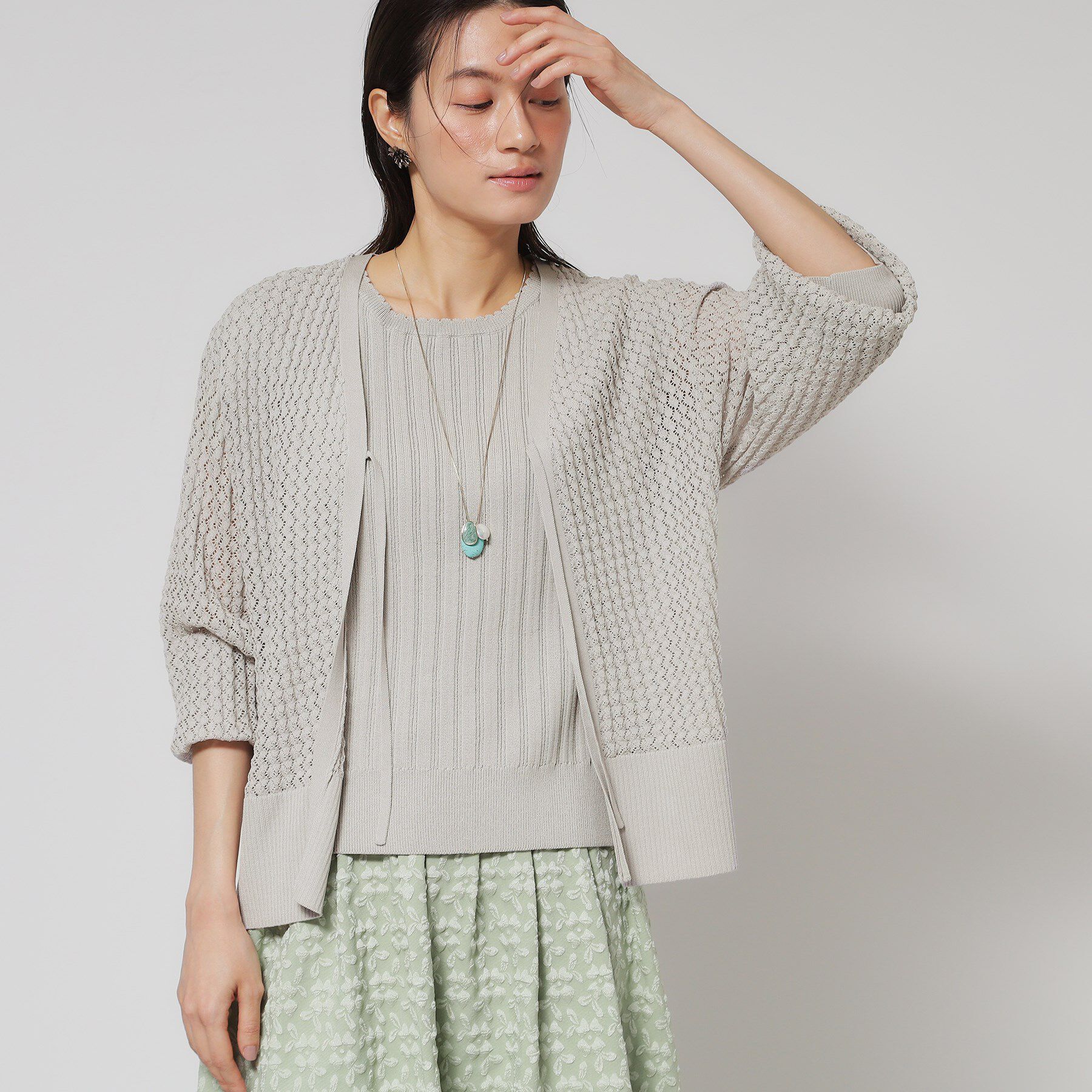 SunaUna「【レーシー＆リブ】アンサンブルニット」|カーディガン|