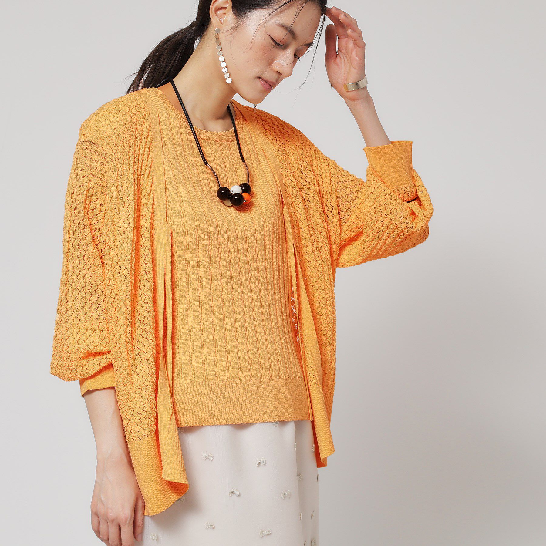 SunaUna「【レーシー＆リブ】アンサンブルニット」|カーディガン|オレンジ(067)