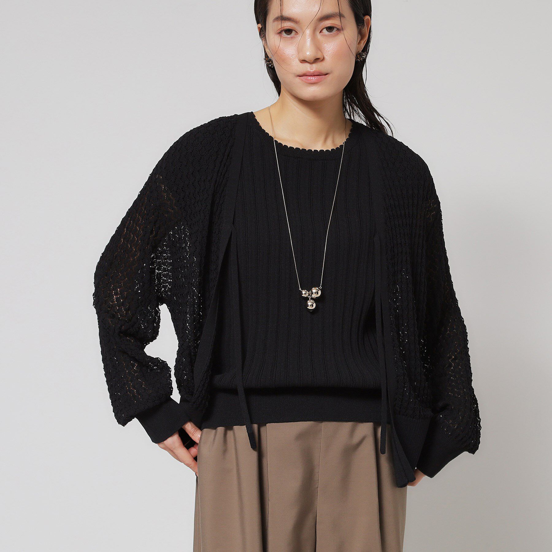 SunaUna「【レーシー＆リブ】アンサンブルニット」|カーディガン|ネイビー(094)