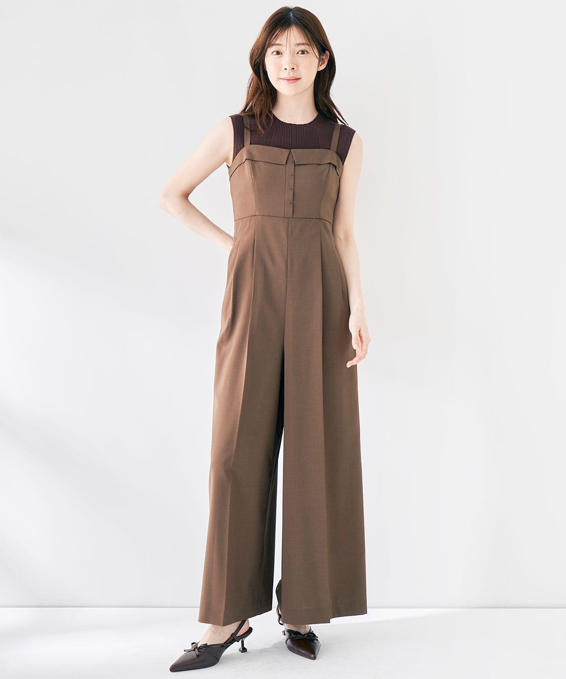 COCO DEAL「比翼デザインワイドサロペット」|オールインワン|