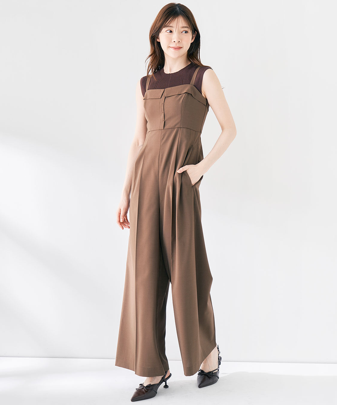 COCO DEAL「比翼デザインワイドサロペット」|オールインワン|