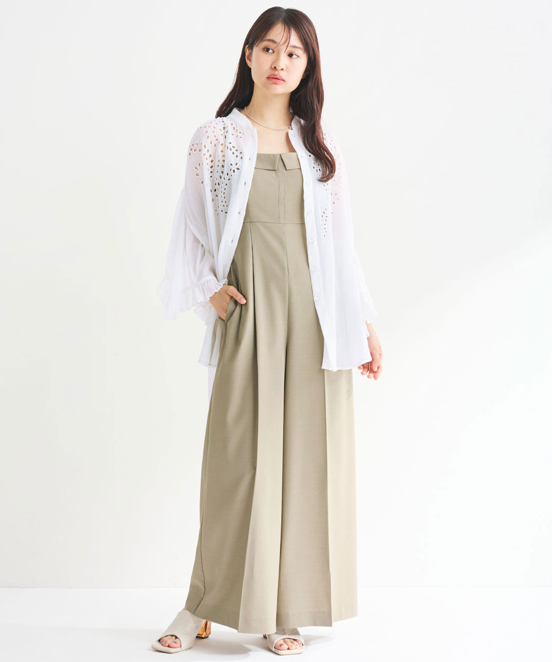 COCO DEAL「比翼デザインワイドサロペット」|オールインワン|