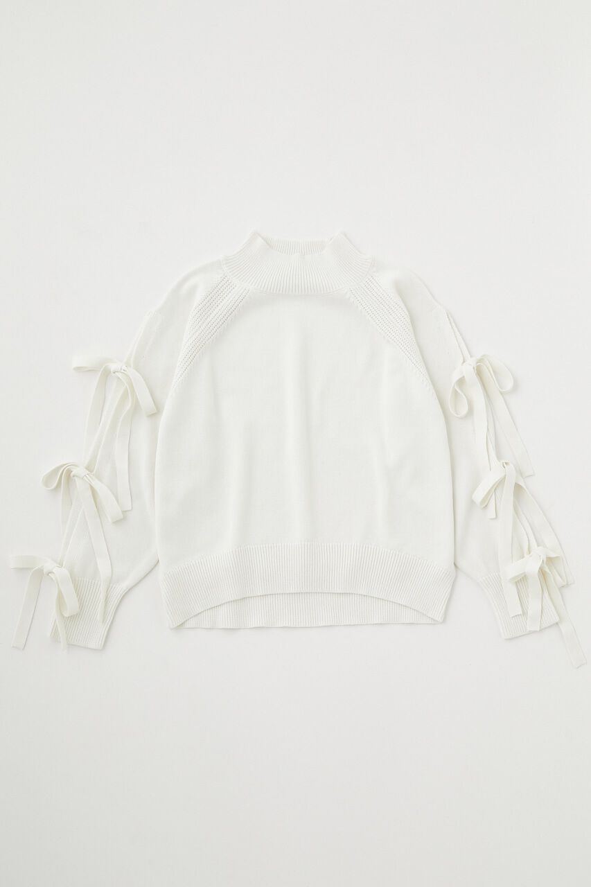 MOUSSY「RIBBON SLEEVE LOOSE ニット」|ニット・セーター|O/WHT1