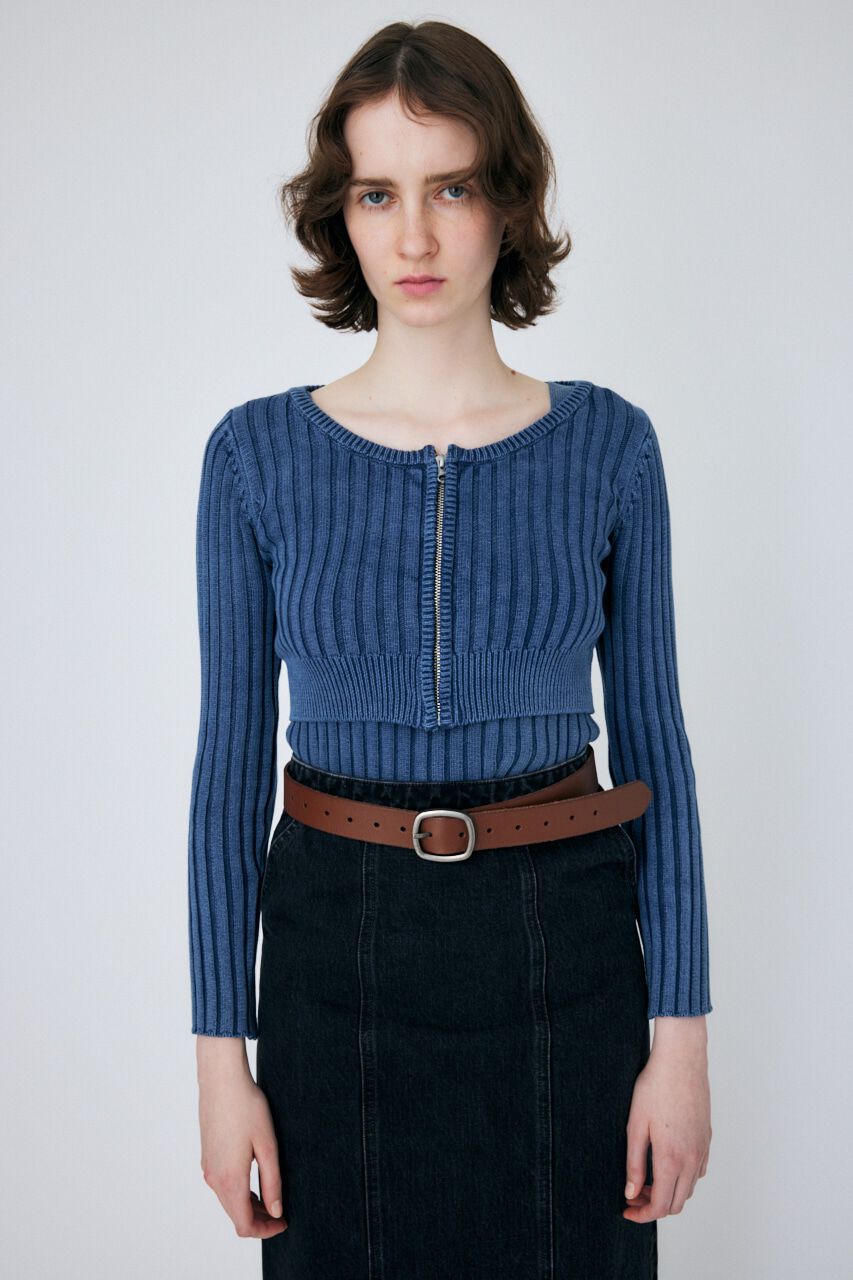 MOUSSY「STONE WASH ZIP UP ニットカーディガン」|カーディガン|NVY
