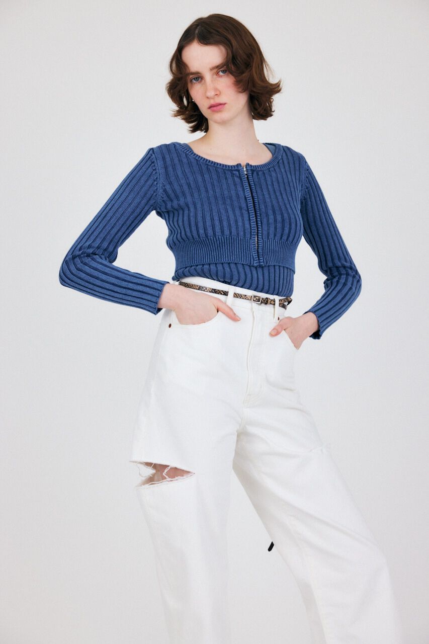 MOUSSY「STONE WASH ZIP UP ニットカーディガン」|カーディガン|