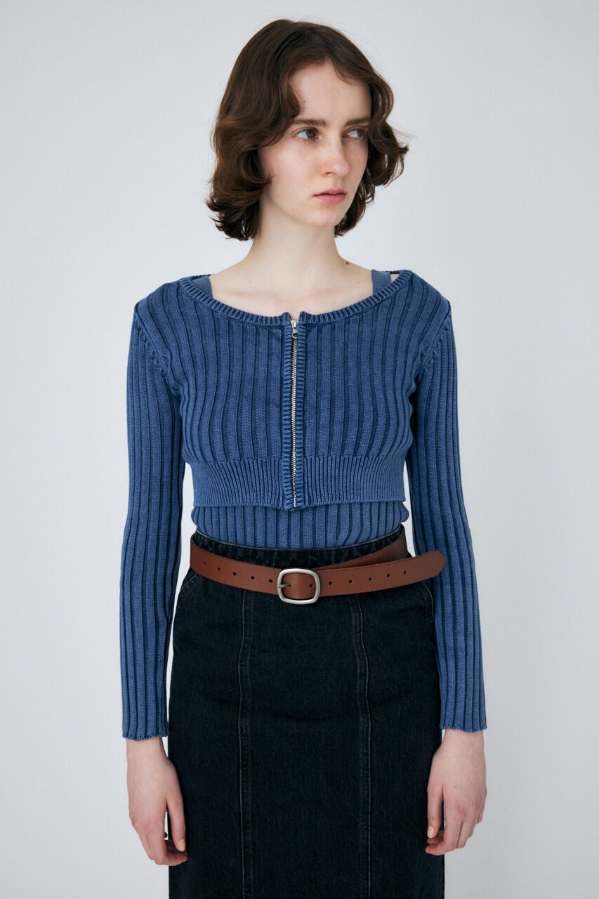 MOUSSY「STONE WASH ZIP UP ニットカーディガン」|カーディガン|