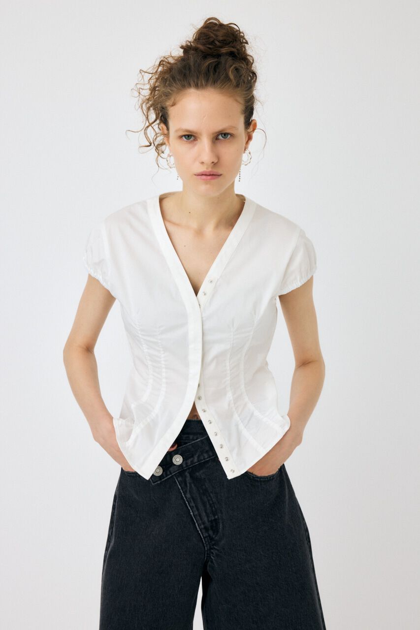 MOUSSY「CAPSLEEVE BUTTON シャツ」|シャツ・ブラウス|O/WHT1