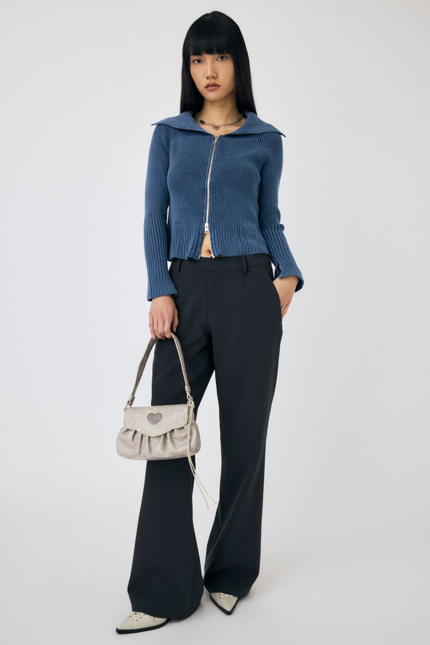 MOUSSY「BIG COLLAR ZIP UP ニットトップス」|ニット・セーター|