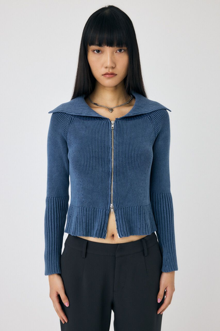 MOUSSY「BIG COLLAR ZIP UP ニットトップス」|ニット・セーター|