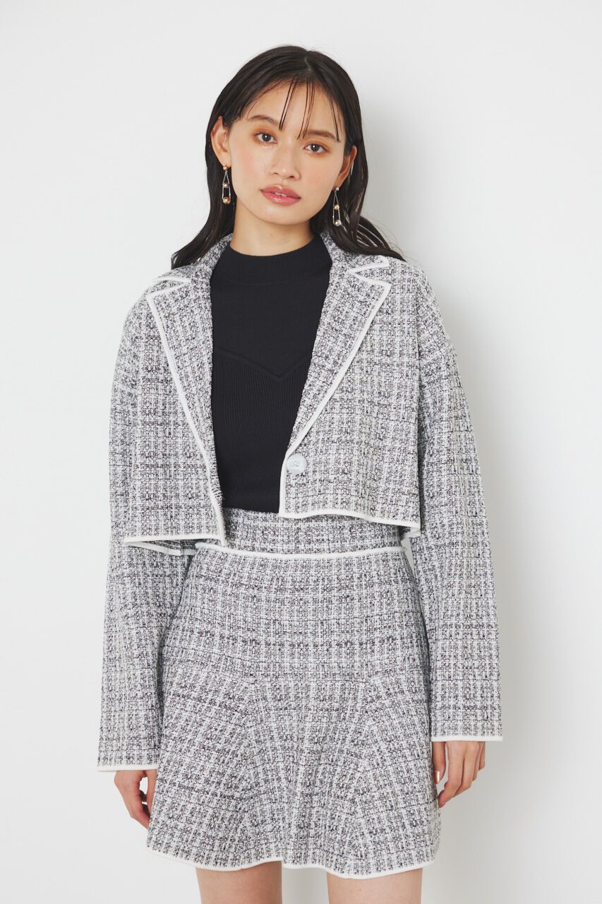 rienda「クロップドWテーラードツイードKnit JK」|その他|BLK