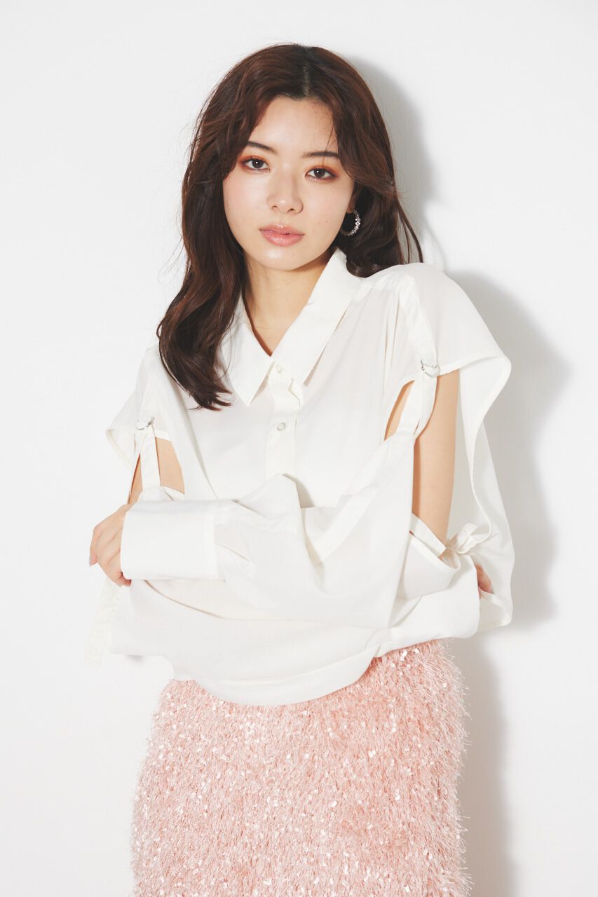 rienda「クロップドSH TOP」|シャツ・ブラウス|WHT