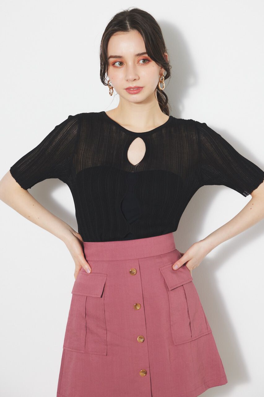 rienda「スリットデザイン2WAY TOP」|ニット・セーター|BLK
