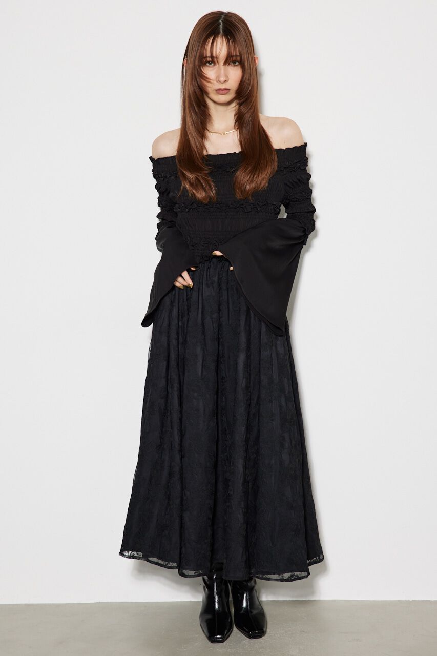 rienda「エンブロイダリーシャーリングフレア OP」|ワンピース|BLK