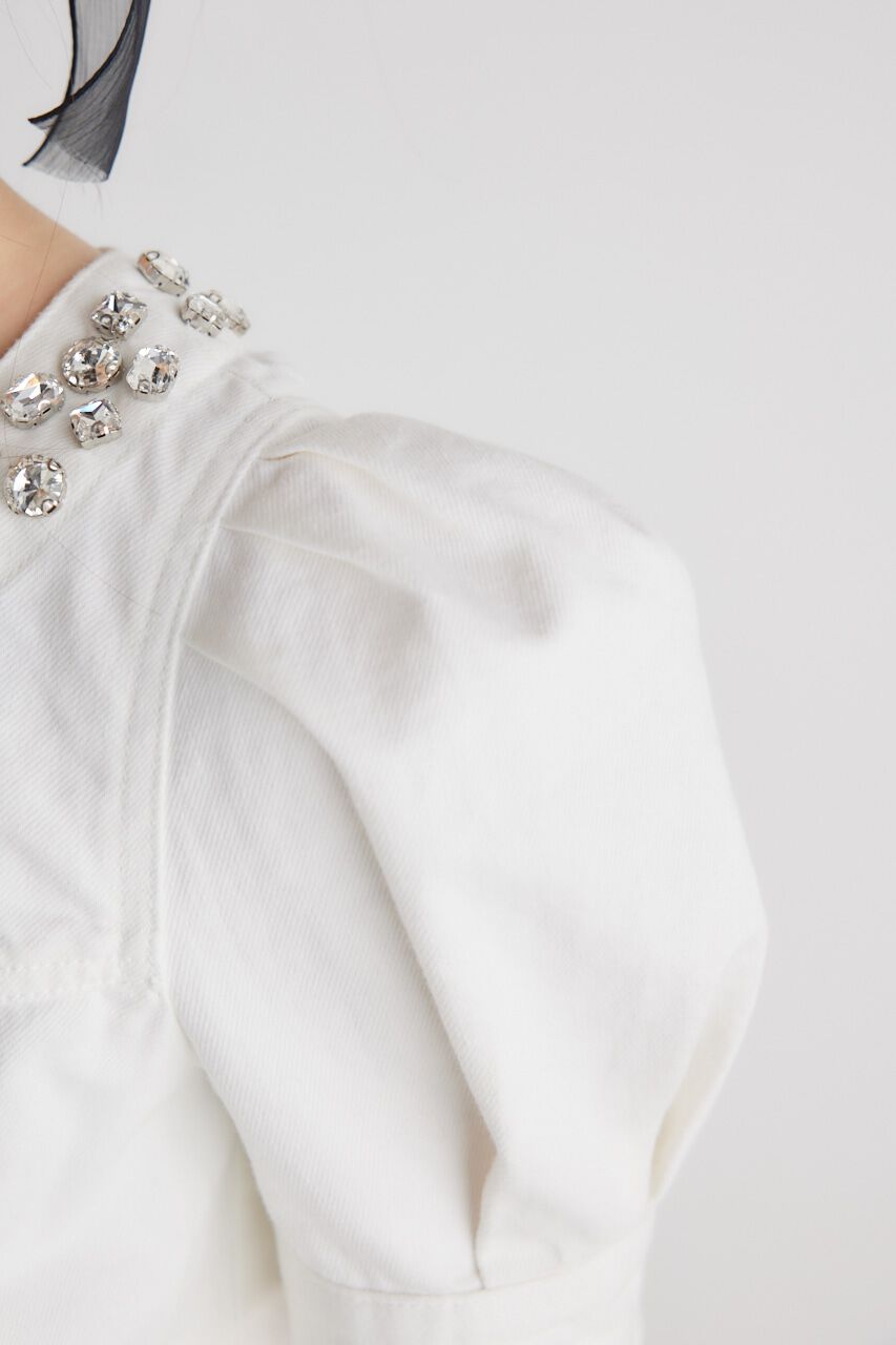 rienda「ノーカラービジューDENIM JK」|デニムジャケット|