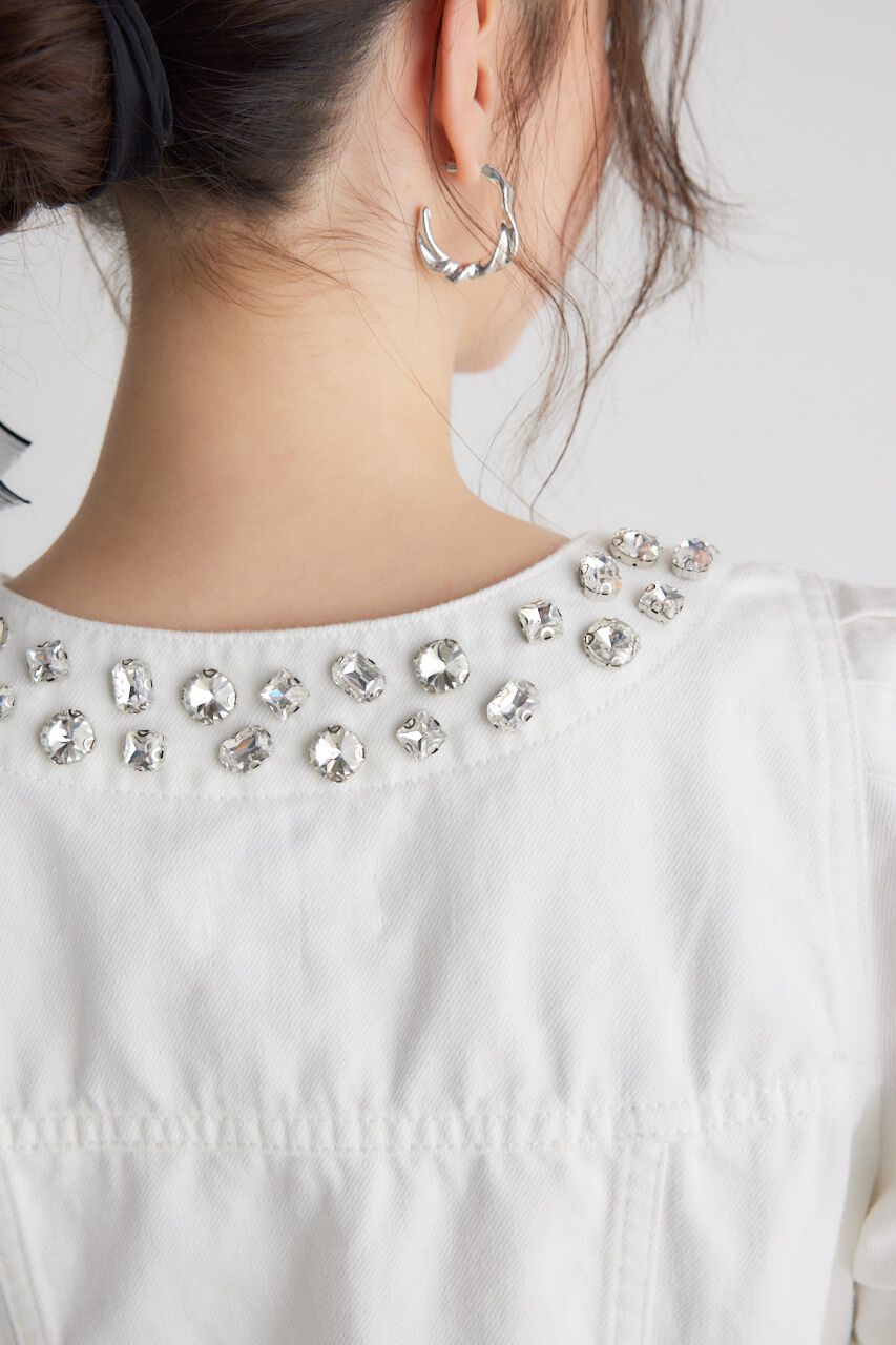 rienda「ノーカラービジューDENIM JK」|デニムジャケット|