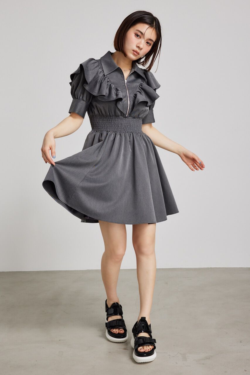 rienda「フロントZIPハーフスリーブSHミニOP」|ワンピース|