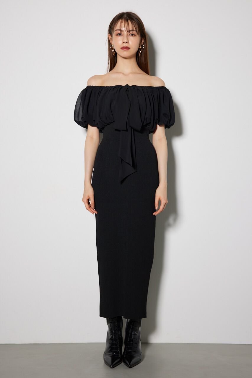rienda「シフォンオフショルタイトニットワンピース」|ワンピース|