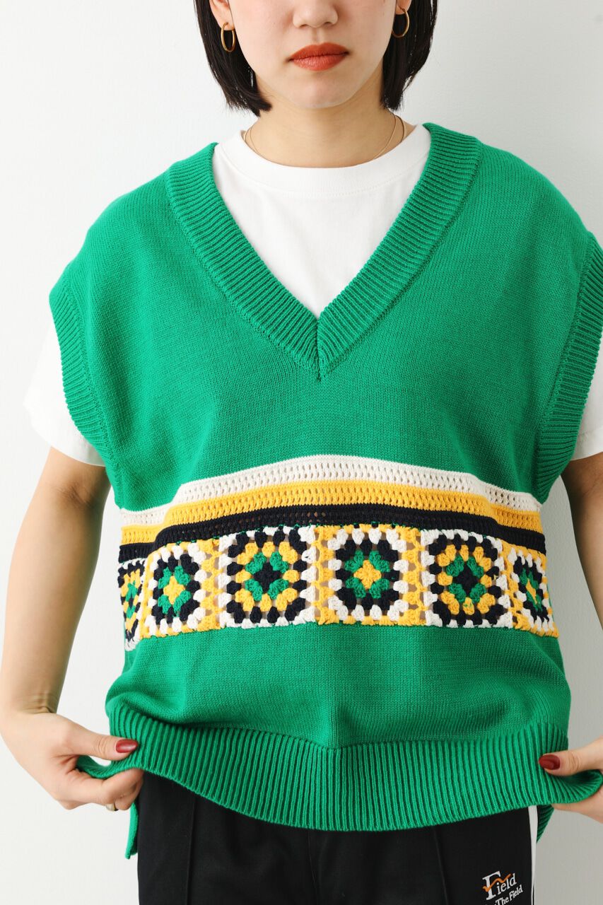 RODEO CROWNS「クロシェモチーフニットベスト」|ダウンベスト・ベスト|