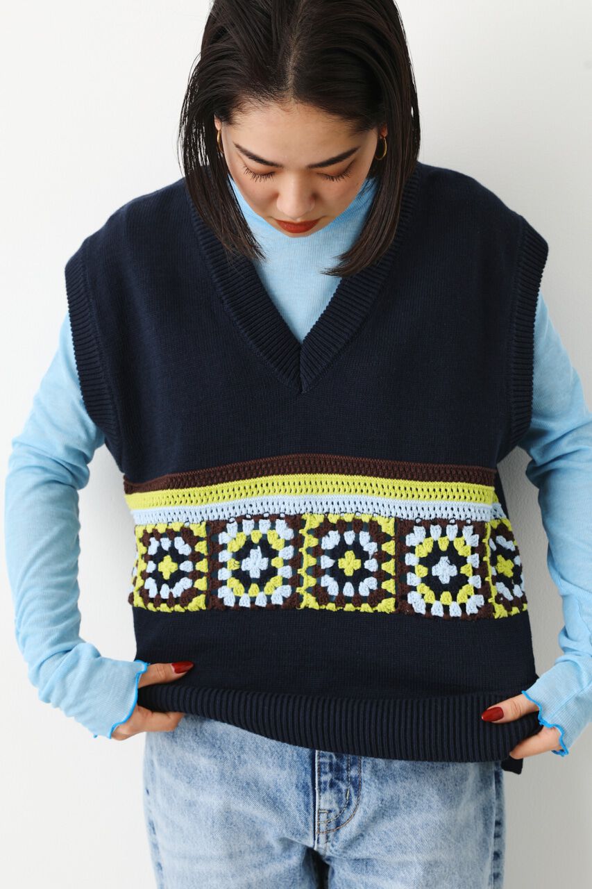 RODEO CROWNS「クロシェモチーフニットベスト」|ダウンベスト・ベスト|