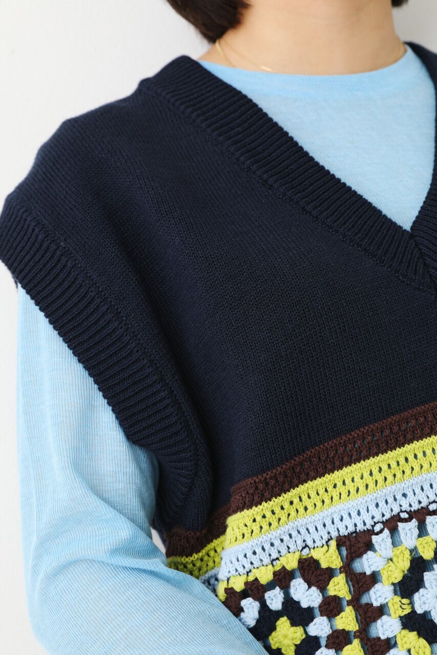 RODEO CROWNS「クロシェモチーフニットベスト」|ダウンベスト・ベスト|