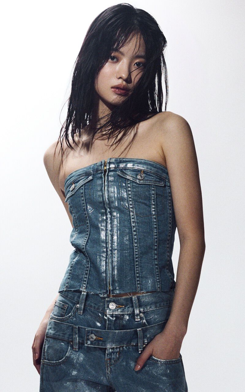 SLY「METALIC FRONT ZIP コルセット」|チューブトップ|