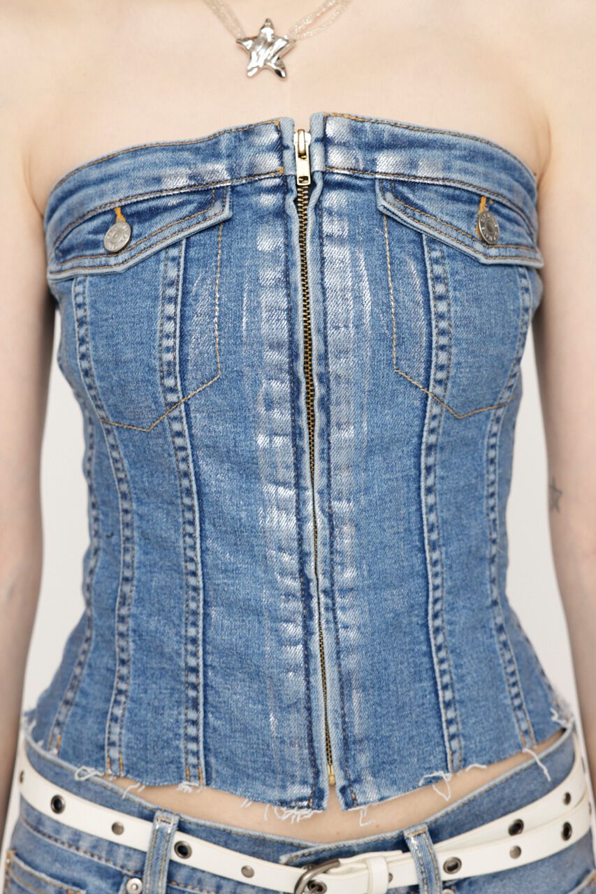 SLY「METALIC FRONT ZIP コルセット」|チューブトップ|