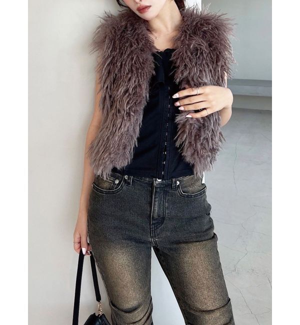 RESEXXY「フラッフィーボリュームショートベスト」|その他|ブラウン