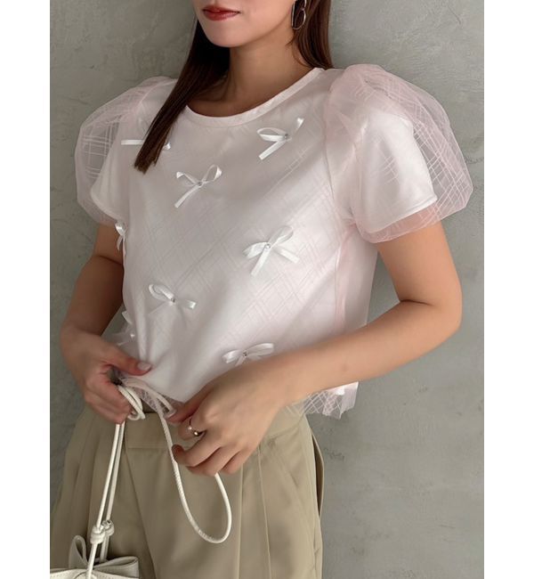 dazzlin「ランダムリボンシアーTシャツ」|Tシャツ・カットソー|ピンク