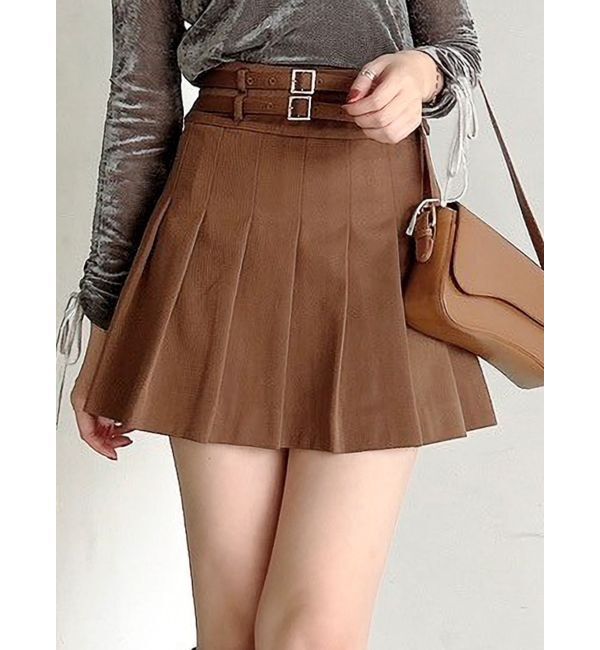 dazzlin「ダブルベルトミニスカート」|スカート|キャメル