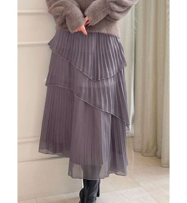 dazzlin「ランダムシアープリーツティアードスカート」|スカート|チャコールグレー