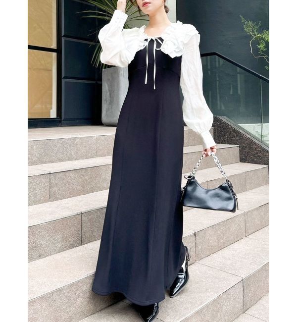 dazzlin「フリルカラードッキングリブワンピース」|ワンピース|