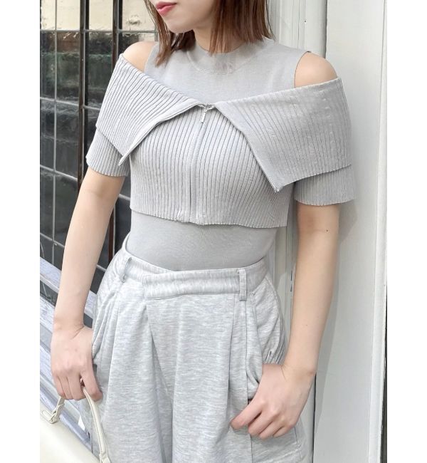 dazzlin「ビッグカラーレイヤードリブニット」|ニット・セーター|グレー