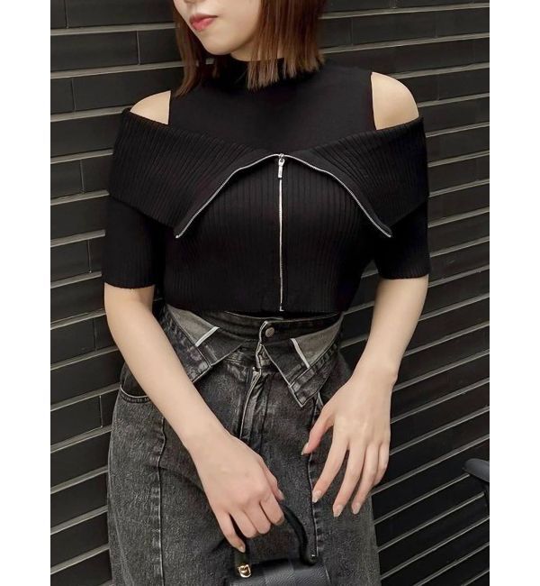 dazzlin「ビッグカラーレイヤードリブニット」|ニット・セーター|ブラック