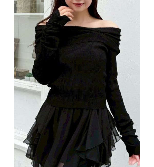 dazzlin「2WAYアシメタックオフショルニット」|ニット・セーター|ブラック