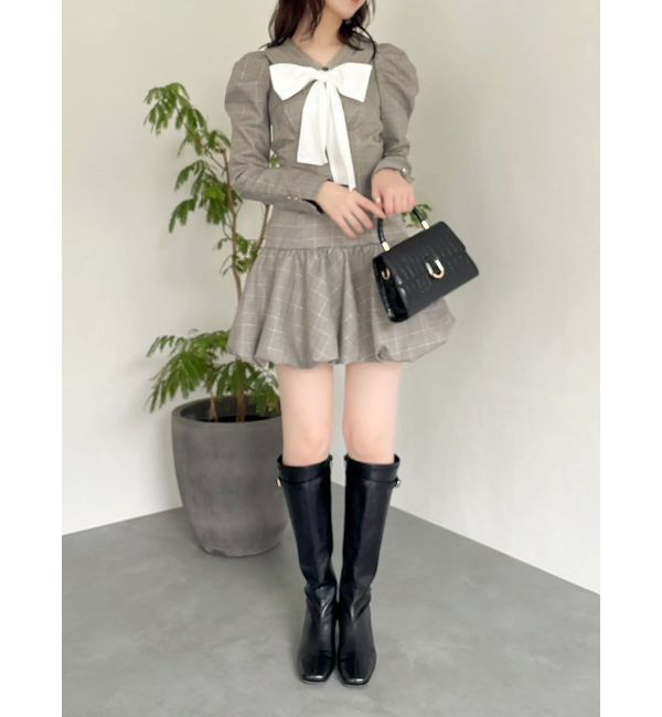 dazzlin「バルーンチェックミニワンピース」|ワンピース|