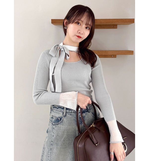 dazzlin「ビッグリボンシアーカフスニットトップス」|ニット・セーター|