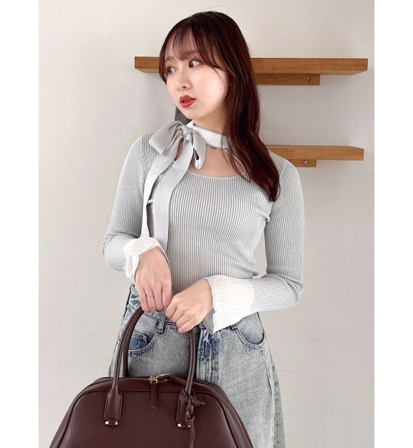 dazzlin「ビッグリボンシアーカフスニットトップス」|ニット・セーター|