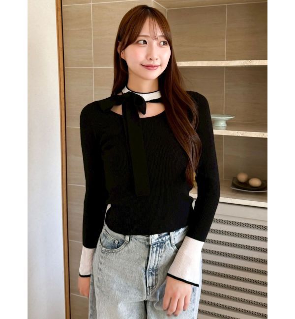 dazzlin「ビッグリボンシアーカフスニットトップス」|ニット・セーター|