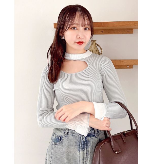 dazzlin「ビッグリボンシアーカフスニットトップス」|ニット・セーター|グレー