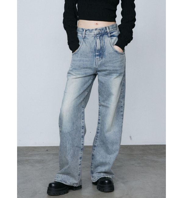 EMODA「ルーズワイドハイウエストジーンズ」|デニム|アイスブルー