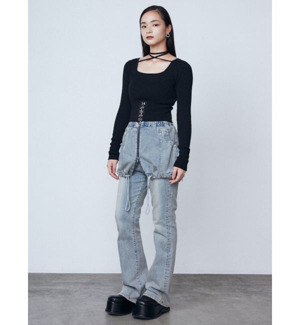 EMODA「レイヤージャストウエストフレアージーンズ」|デニム|