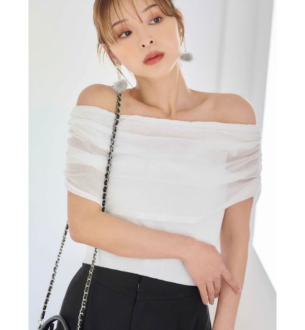 MERCURYDUO「ドレープオフショルコンパクトニット」|ニット・セーター|ホワイト