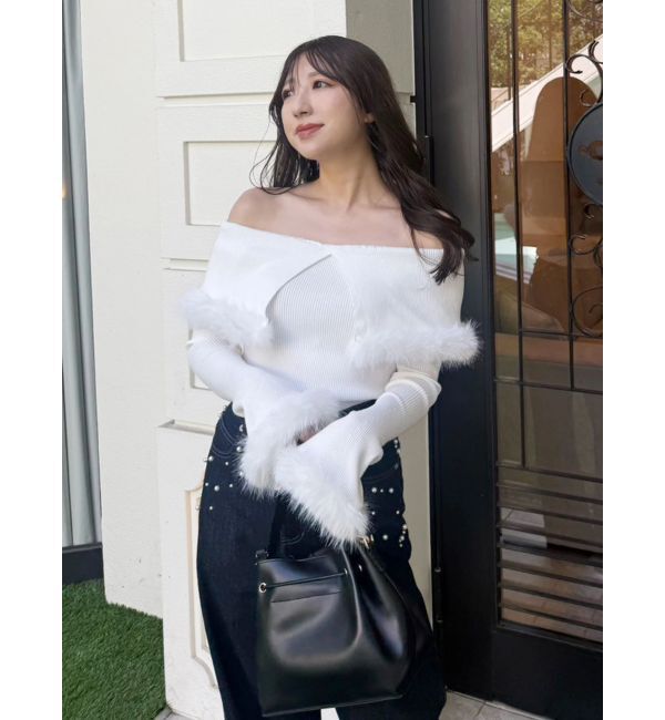 MERCURYDUO「【追加生産】フェイクファートリミングニット」|ニット・セーター|